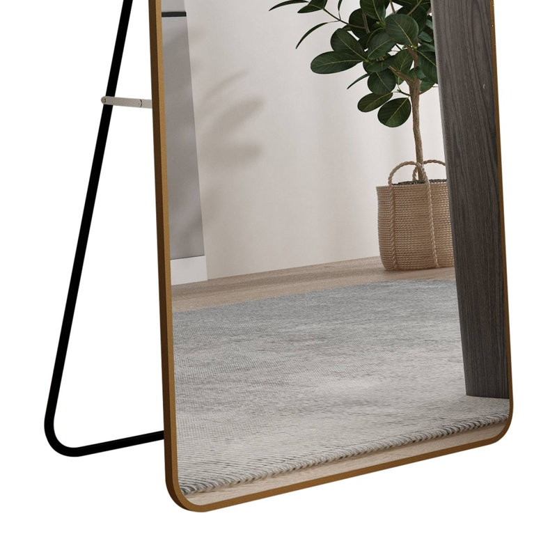 The 4St Generation Of Floor Mounted Full Length Mirrors. Aluminum Alloy Metal Frame Arched Wall Mirror, Bathroom Makeup Mirror, Bedroom Porch, Clothing Store.Gold Frame.64.9 "* 23.2"