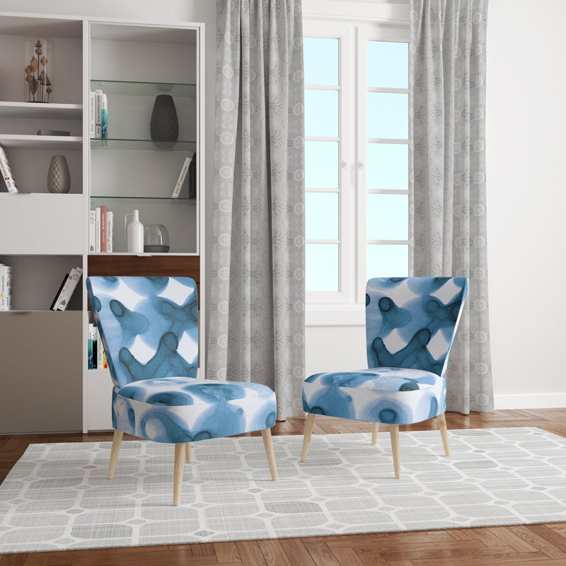 Upholstered Floral Side Chair - Modern floral Accent Chair, Abstract Blue Polyester Blend 9