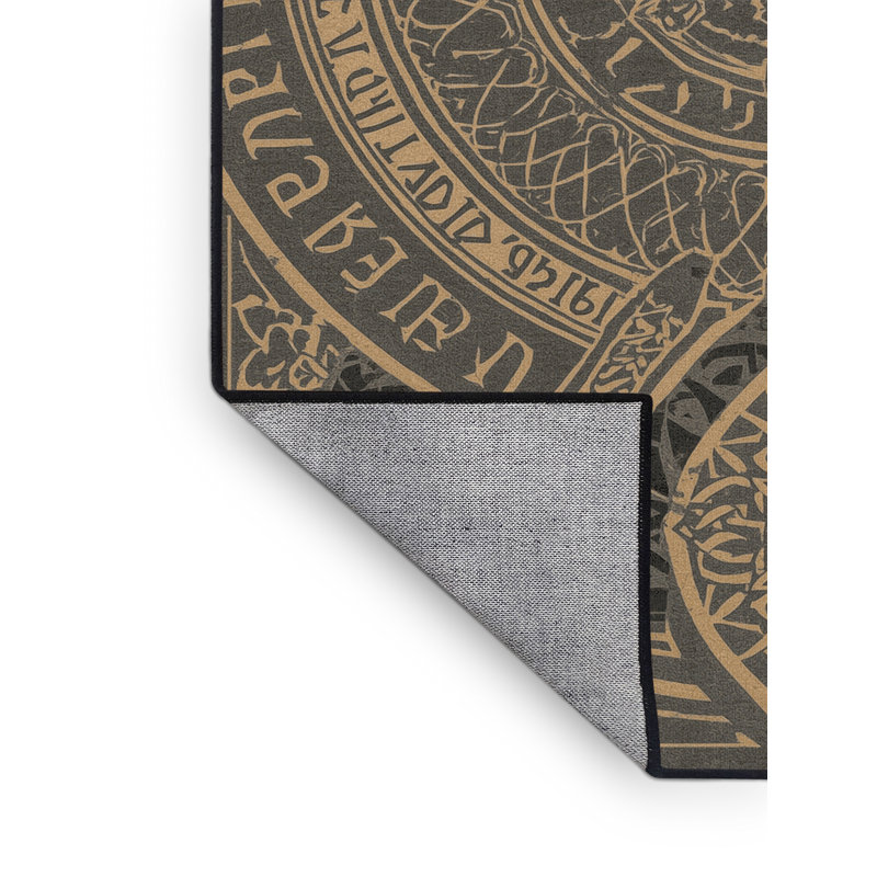 Tapis oriental classique noir haché recouvert de rune lavable à la machine - reliure noire, 5 x 7