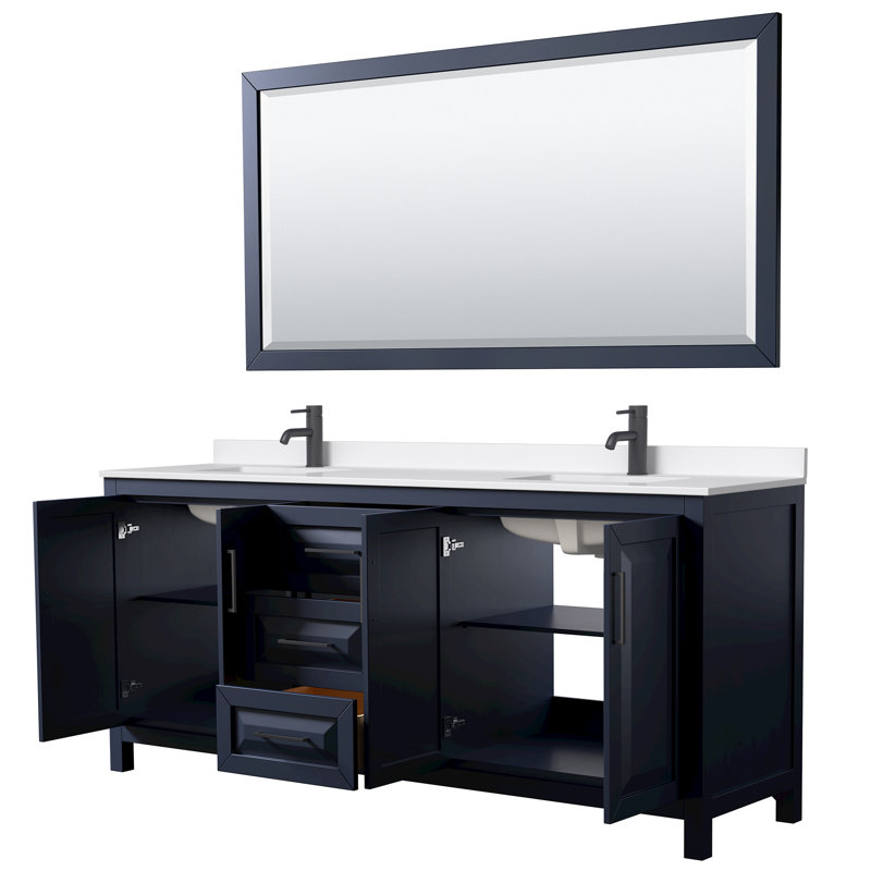 Daria 80'' W Vanity, Matte Black, Blue, Giotto Quartz