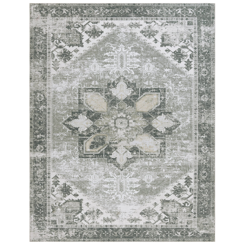 Tapis oriental sauge foncé / ivoire DeBary, Rectangle 10 pi x 14 pi