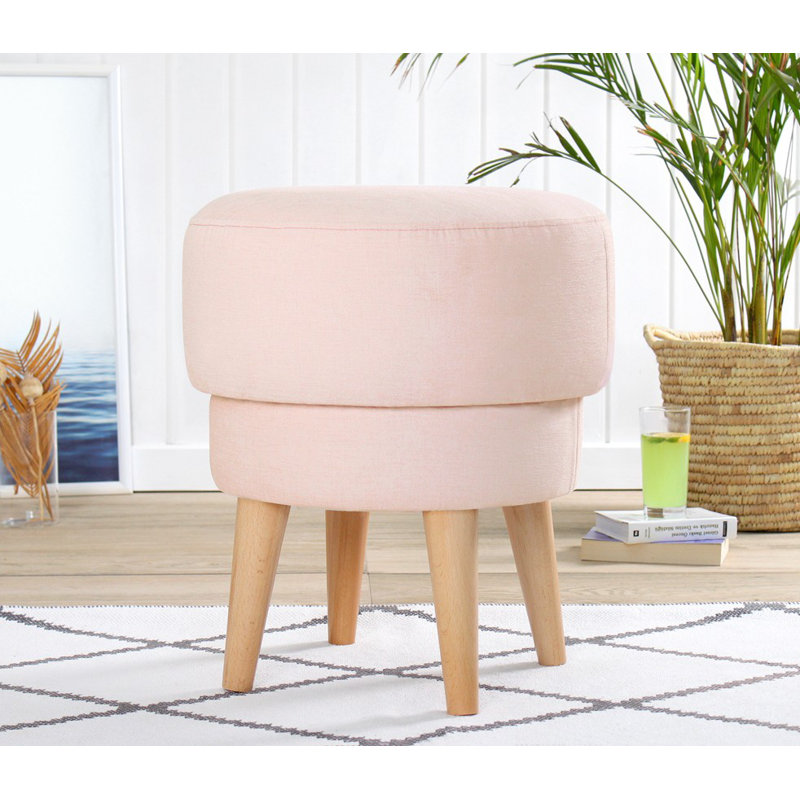 Élégant pouf rose avec pieds en bois de hêtre, hauteur de 20,1 po x 18,5 po de diamètre | Revêtement 100% lin, 35 éponges orthopédiques, 2,4 po d'épaisseur | Parfait pour le salon, la chambre à coucher ou la chambre de bébé