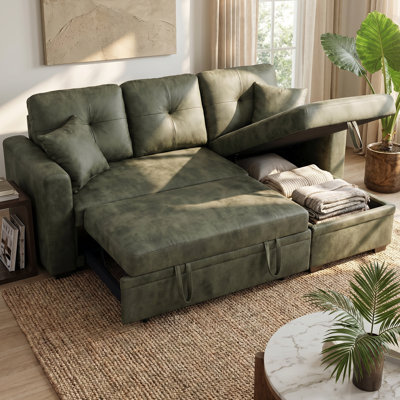 71" Convertible Sleeper Sectional Sofa with Pull-Out Bed & Reversible Storage Chaise