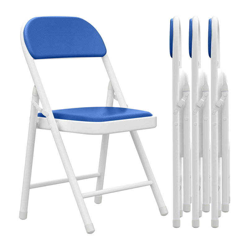 4 Pack Folding Chairs With PU Padded Seats Steel Frame Portable Stackable Indoor/Outdoor Use, Blue