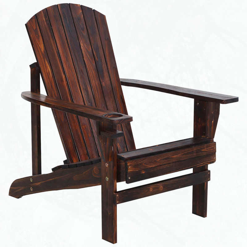 Outsunny Wooden Adirondack Chair with Cup Holder, Black Brown