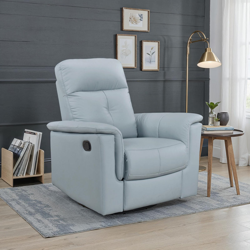 Borkovany 35.5" Transitional Top Grain Leather Swivel Glider Recliner with 360° Swivel, Gentle Gliding & High-Density Foam