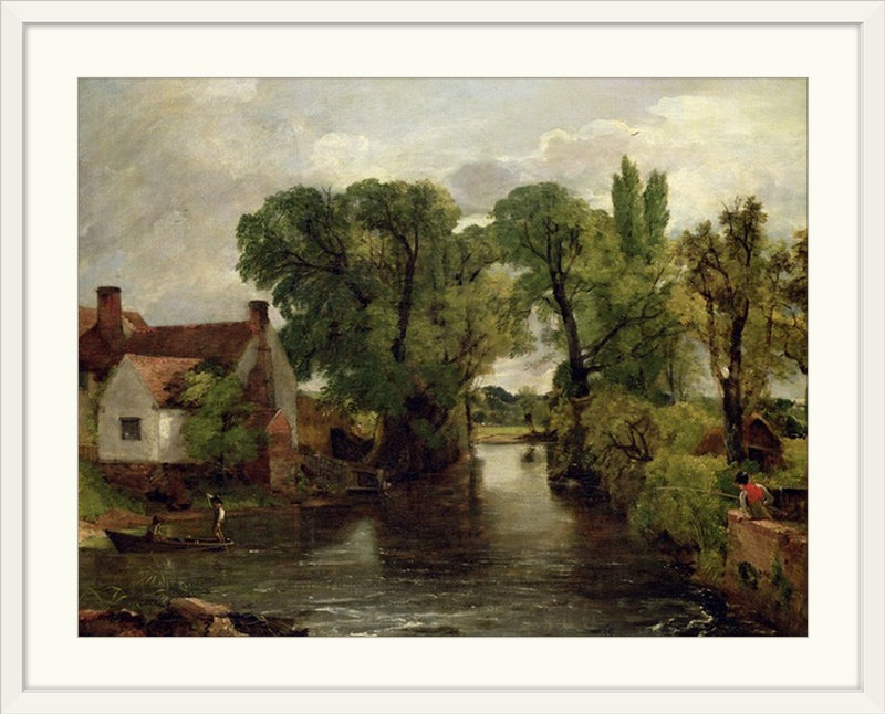 The Mill Stream, 1814-15 par John Constable - reproduction imprimée, H 35 po x l 44 po x P 1 po, Cadre blanc