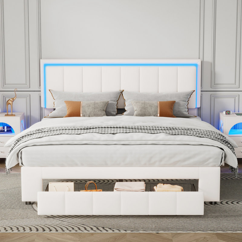 Lit plateforme avec rangement Khira, Blanc
