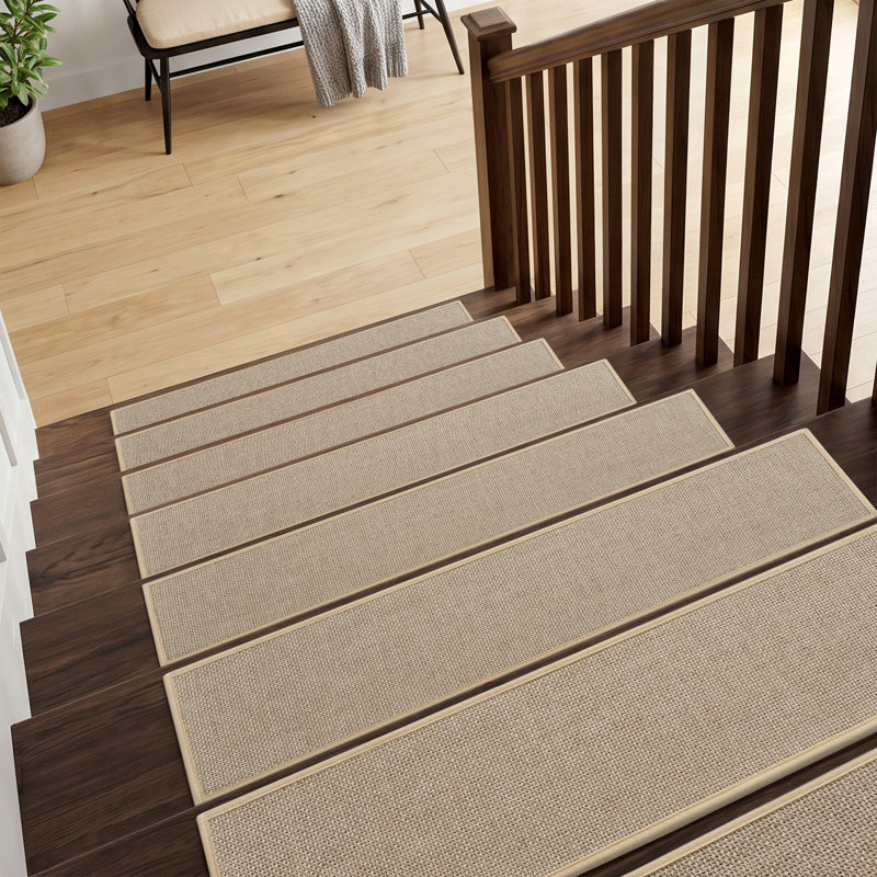 Tapis d'escalier antidérapant en jute tissé pour enfants, animaux domestiques et maisons très fréquentées, 15 pièces