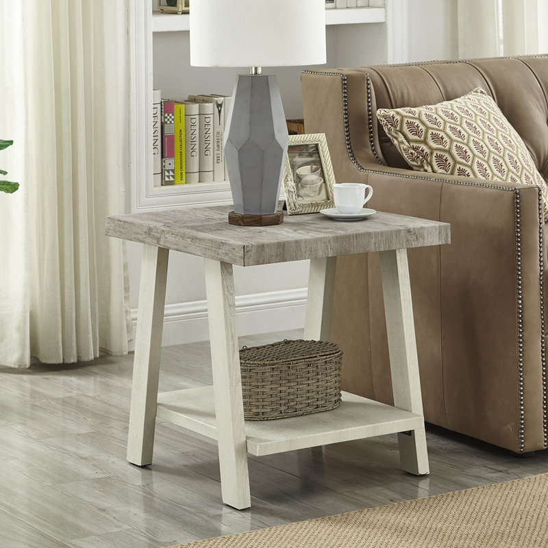 Table de bout avec rangement Angeleca, H 23 po x l 24 po x P 22 po, Blanc/Noir
