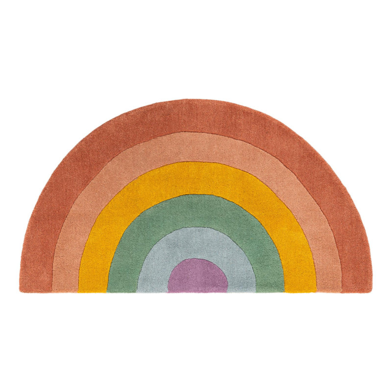 Tapis unique en laine pour enfants, Demi-cercle 2 pi 4 po x 4 pi 1 po