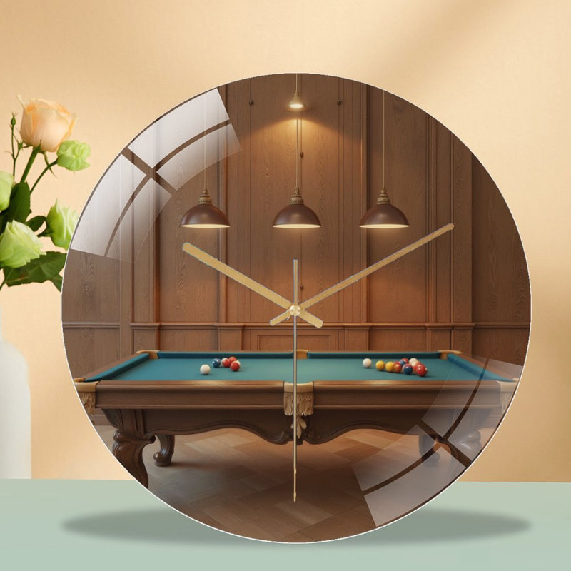 Élégante table de billard pour salle de jeux avec finition d'art de qualité - horloge murale moderne en verre 12 po
