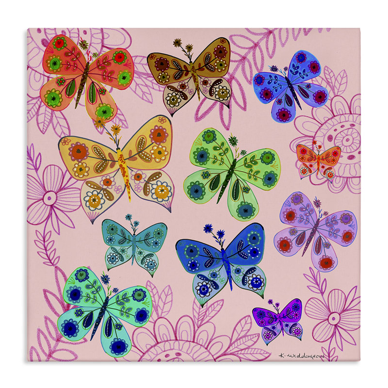Toile à motif de papillons lumineux, design par Kay Widdowson, H 17 po x l 17 po