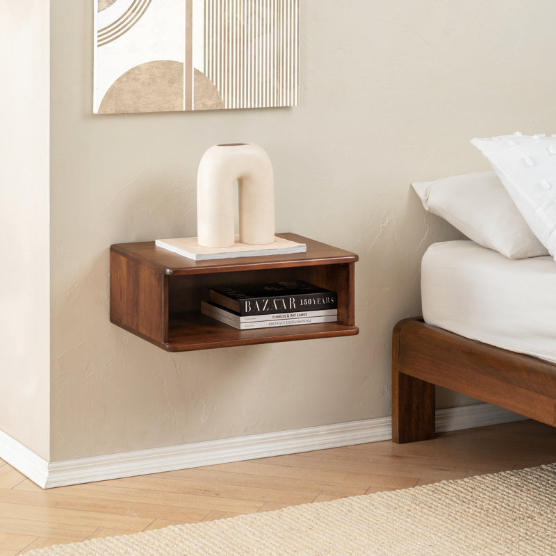 Davyen Solid Wood Rectangular Floating Nightstand, Walnut