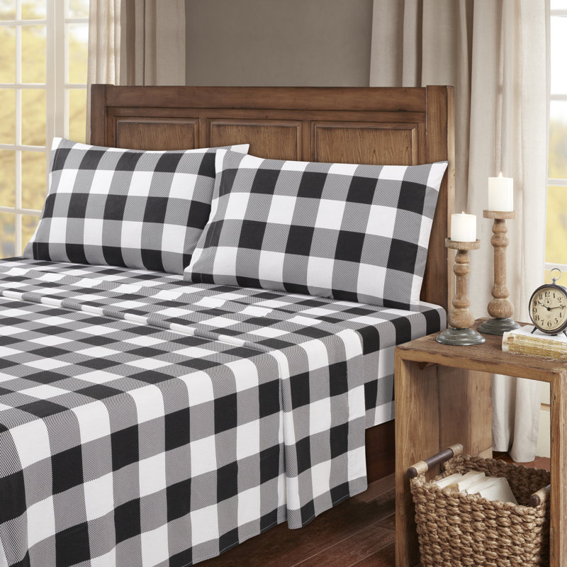 Kathy Ireland 100% Turkish Cotton Flannel Sheet Set, Buffalo Tartan, Queen Sheet Set + 1 Fitted Sheet + 2 Pillowcases