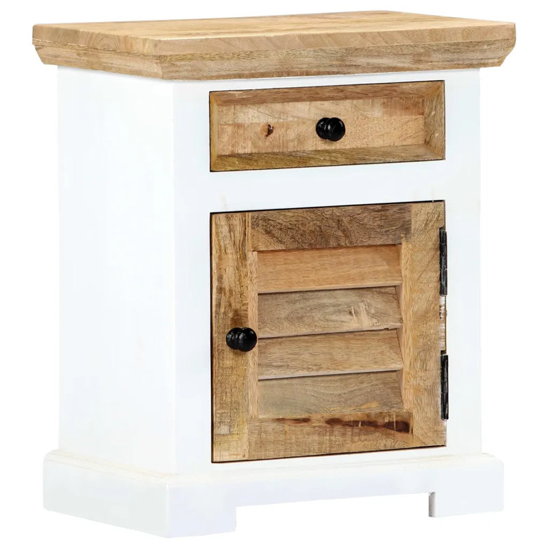 Table de chevet en bois de manguier brut blanc et brun 15,7 po x 11,8 po x 19,6 po