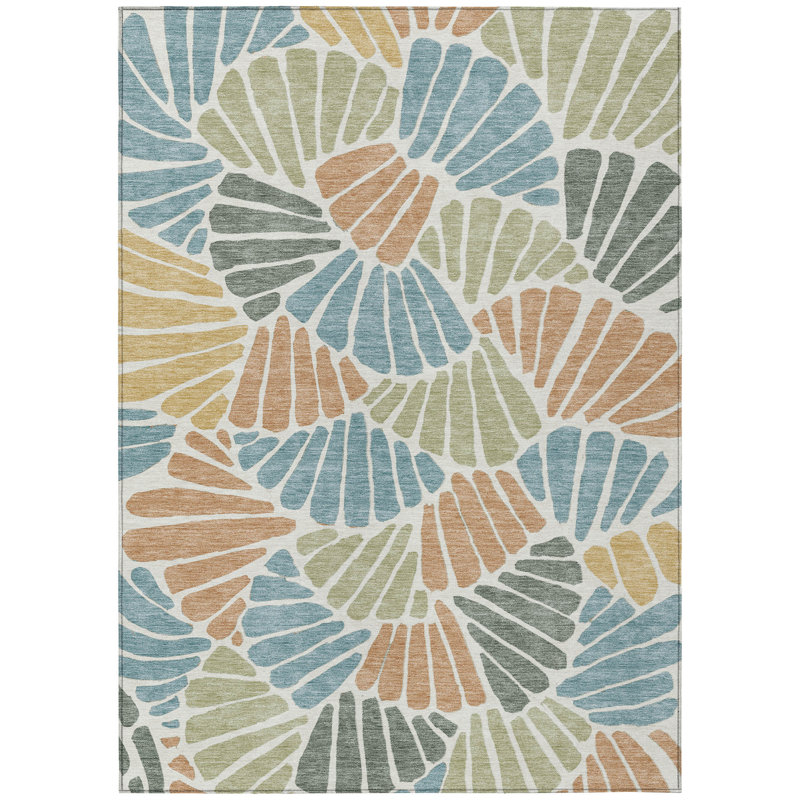 Machine Washable Indoor/Outdoor Jozwiak ACN2384 Floral Rug, Rectangle 3' x 5'