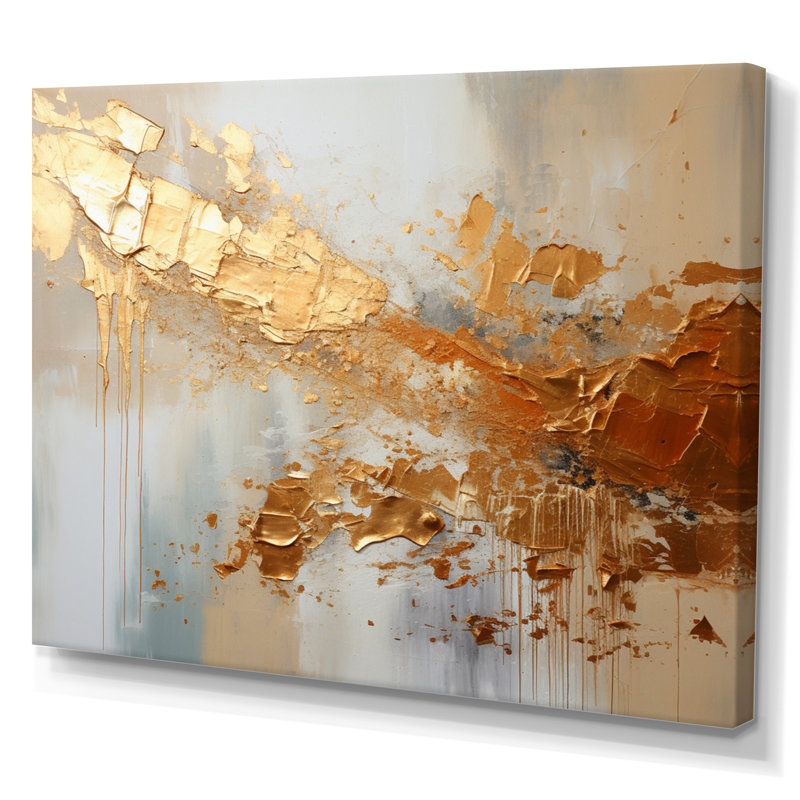 Golden Gleam II - Abstract Collages, art mural, H 30 po x l 40 po, Toile tendue, Sans cadre