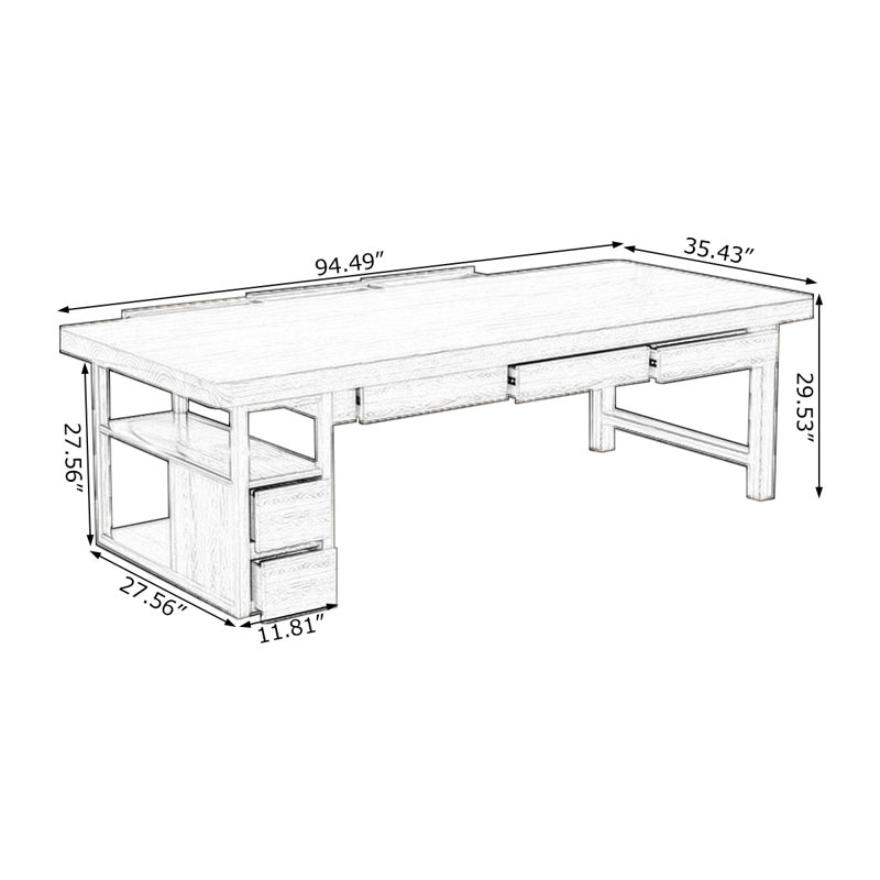 Bureaux rectangulaires en bois massif Burlywood, H 29,53 po x l 94,49 po x P 35,43 po
