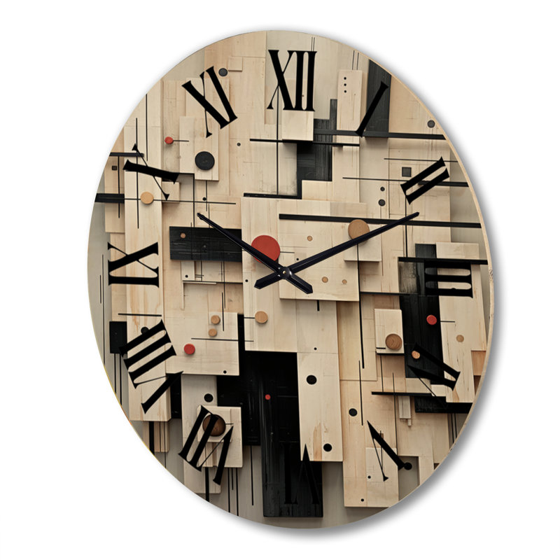 Garden of Urban Groove Abstract Geometrics IV - Horloge murale moderne surdimensionnée en bois, Très grand