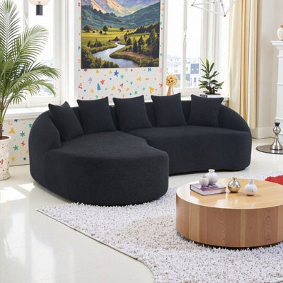 Deep-Seated L-Shape Sectional Sofa with Curved Chaise Sleeper, Modular Chenille Fabric