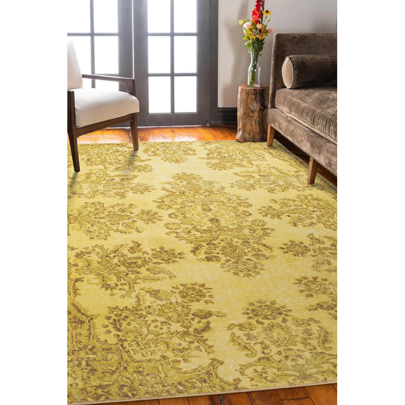 Luxurious Yellow Carpet 4.6 x 6.2 Feet | 100% Polyester, 1850 g/m² | Pile Height: 0.2 Inches | Recycled Poly Cotton Underside | Soft, Durable, Eco-Friendly | Ideal for Living Room & Bedroom Décor