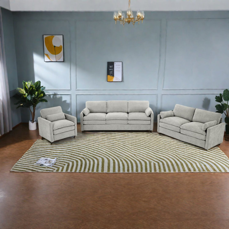 Ensemble de canapé moderne et confortable, revêtement en chenille, salon spacieux et élégant