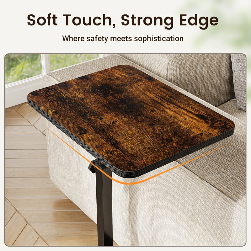 Adjustable Swivel C-side Table with Height Control, Brown
