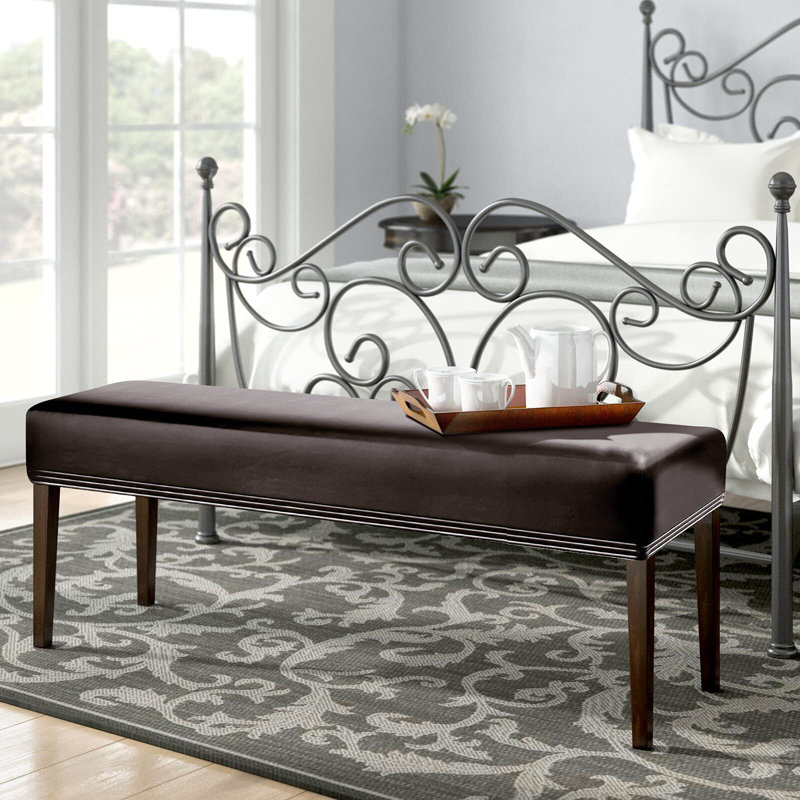 Box Cushion Bench Slipcover, Pu Brown Faux Leather