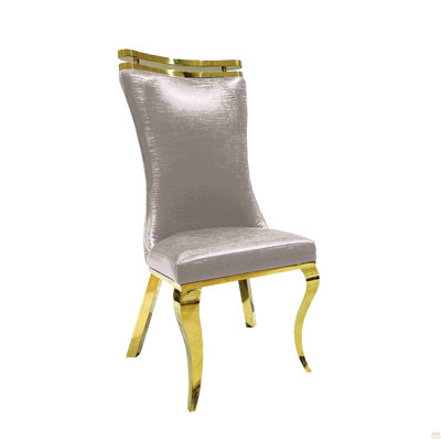 Silver Finish 2Pc Side Chair Gold Legs Tiger Printed Upholstered Seat Dining Room