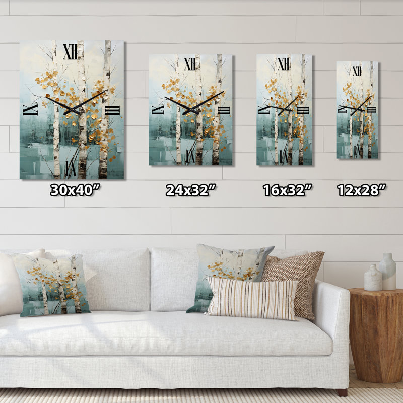 Horloge murale Birch Woods Whispering Winds - Floral, Médium