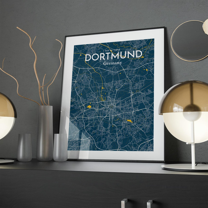 Dortmund City Map In Amuse - No Frame Print, 24cm H x 18cm W x 0.05cm D