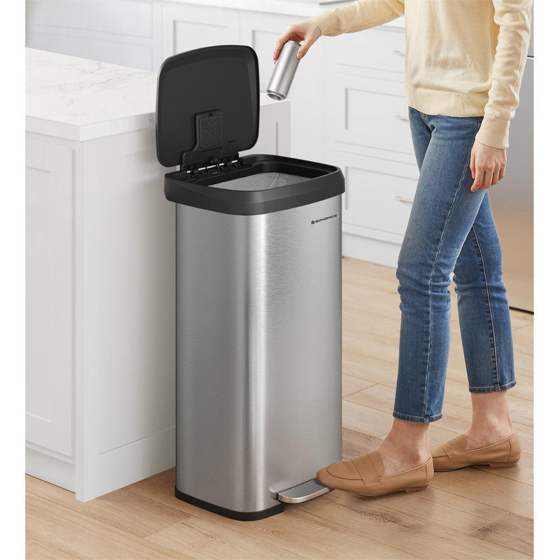 Steel Step On Kitchen Trash Can - 50L, Silver