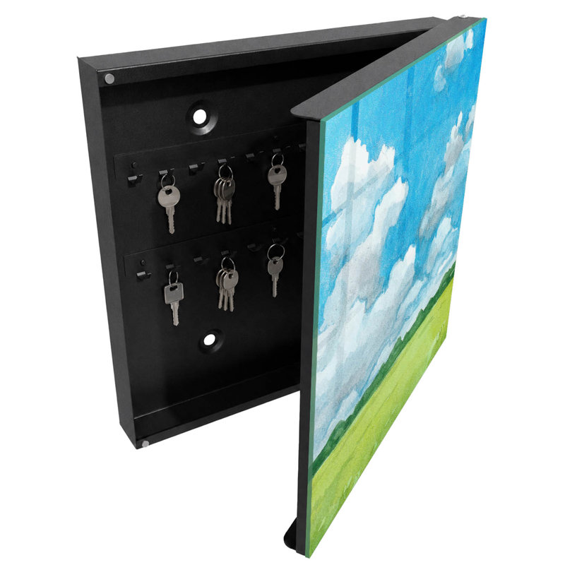 Key box, Opens to the right, 30x30x5, White, A landscape with sky and clouds emphasizing freshness, 