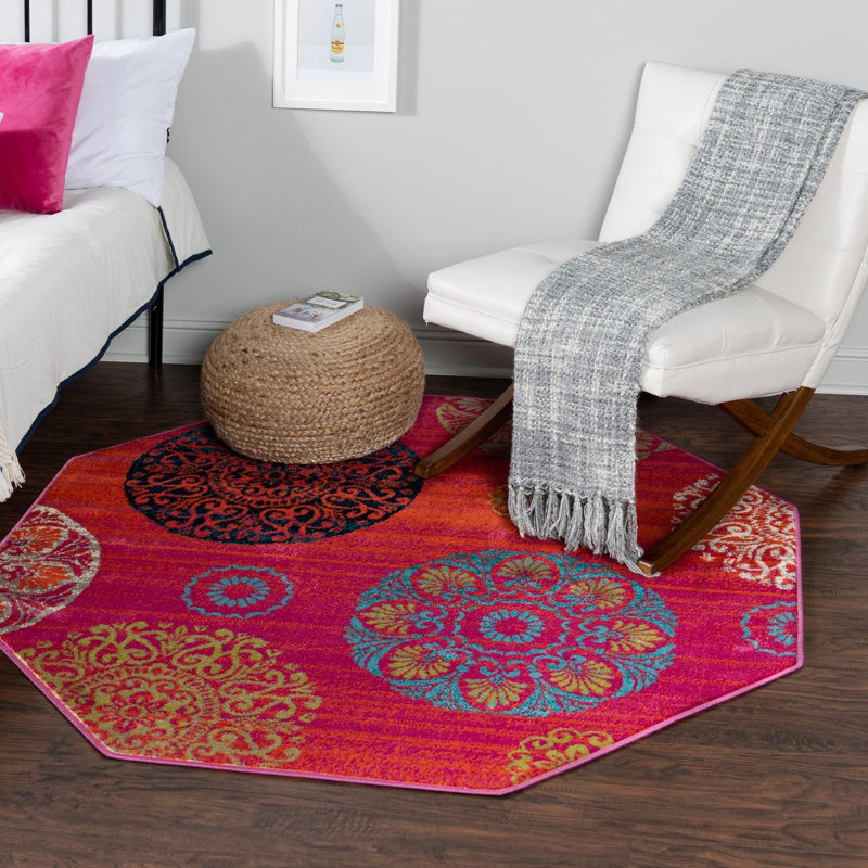 Akridge Floral Indoor Rug, Octagon 5'3" x 5'3"