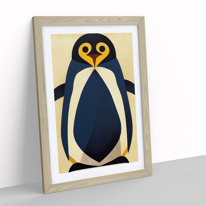 Penguin Abstract Art No.3 - Wall Art, 36cm H x 27cm W, Oak Framed Paper, White