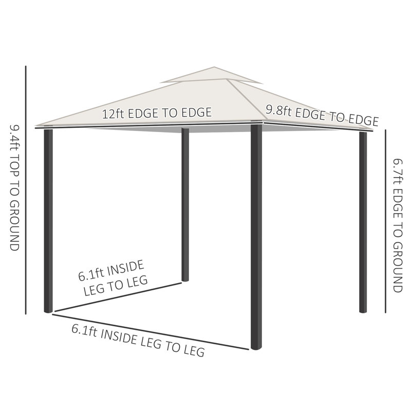 Pavillon de jardin avec filet, 10 pi x 12 pi, auvent à double toit pour jardin, pelouse, cour, terrasse, métal, grillage gris foncé