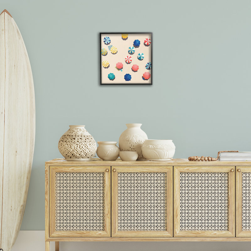"Coastal Retreat Umbrellas", estampe numérique encadrée par YASHNA, Giclée encadrée noir minuit, H 17 po x l 17 po