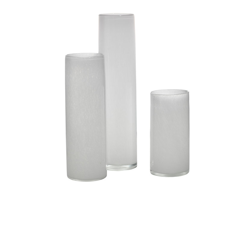 Hand Blown White Glass Cylinder Vase Set