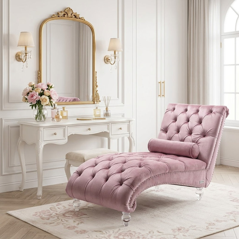 Chaise longue rembourrée en velours Jakolbi Elegant, Velours rose