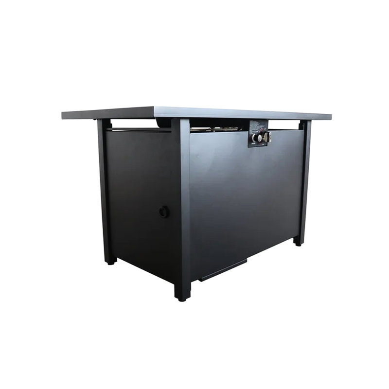 Table de foyer d'extérieur en acier de 25 po de hauteur et de l 42 po avec couvercle - Couvercle chauffant pour terrasse et terrasse contemporain, base rouille, plateau en acier inoxydable, pierres de lave, porte latérale pour gaz naturel, contrôle d'allumage, housse de protection,