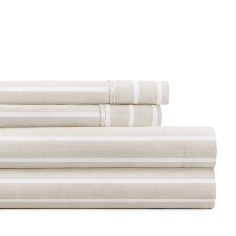 Twin Natural Striped Polyester Microfiber Sheet Set