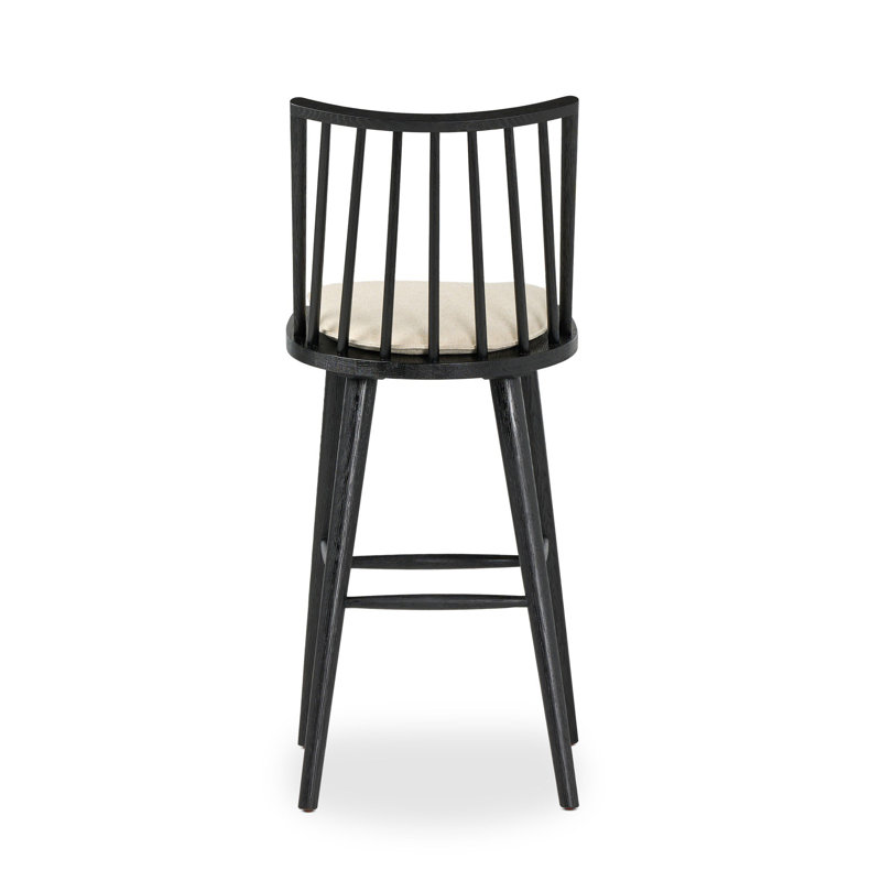 Lewis Windsor Stool With Cushion-Sandy Oak-Counter, Counter Stool (25.02” Seat Height), Black Oak