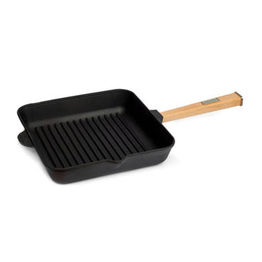 Lava Cast Iron Lava Enameled Cast Iron Mini Grill Pan 6 inch-Square with Beechwood Service Platter LV Eco P GT 1616 K4