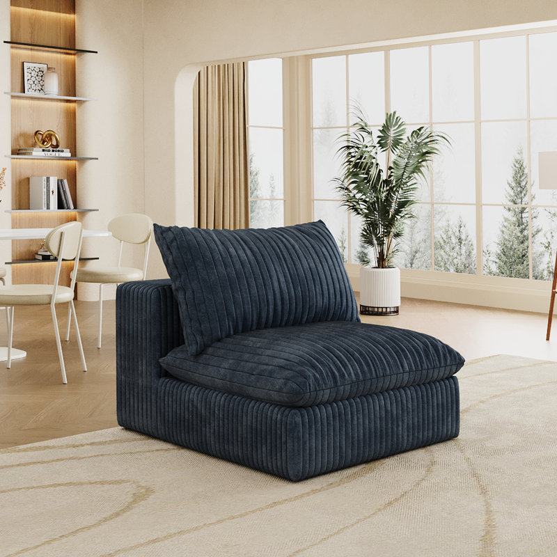 Nuage bleu de tissu velours côtelé, siège profond à double couche amovible et coussin rembourré de plumes. Pour salon, chambre à coucher, appartement de conférence. Compression modulaire haute densité, sans assemblage avec siège