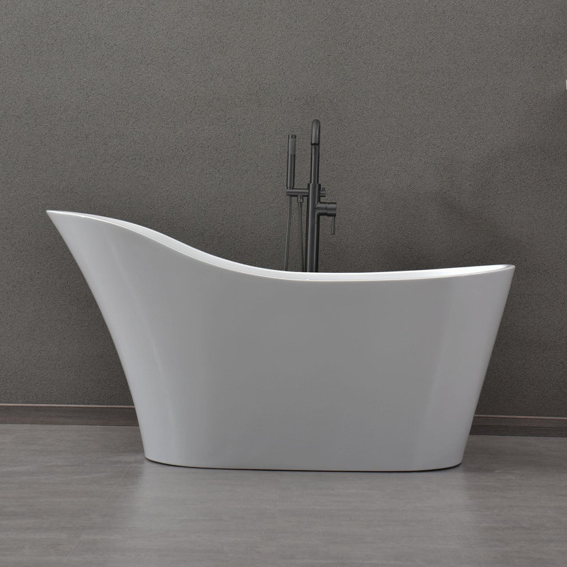Baignoire de trempage autoportante en acrylique avec drain réversible 59 "x 28", Blanc / noir mat
