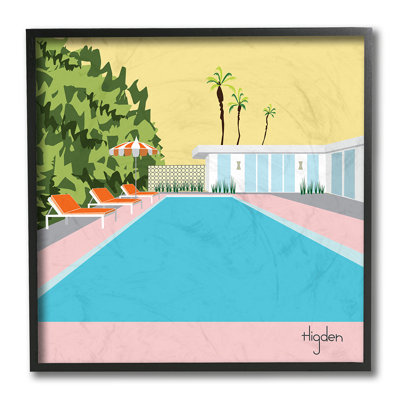 «Tropical Poolside Scene Yellow Palm Sky» par Mark Higden - impression d'art graphique