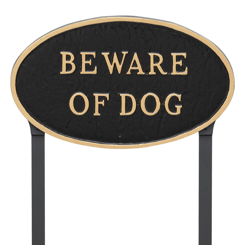 Beware of Dog Statement Garden Sign, Black/Gold