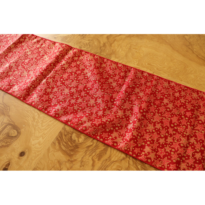 Oretha Geometric Christmas Table Runner, 120" L x 12" W, Red