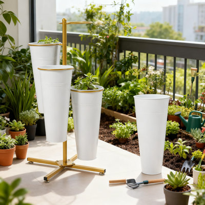 4-Tier Rotating Flower Display Stand With Metal Buckets, Heavy-Duty Iron Plant Cart For Wedding, Florist, And Event Decor
